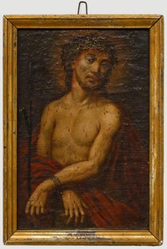 Olio del 18° secolo della Continental School - Gesù Cristo con giunco