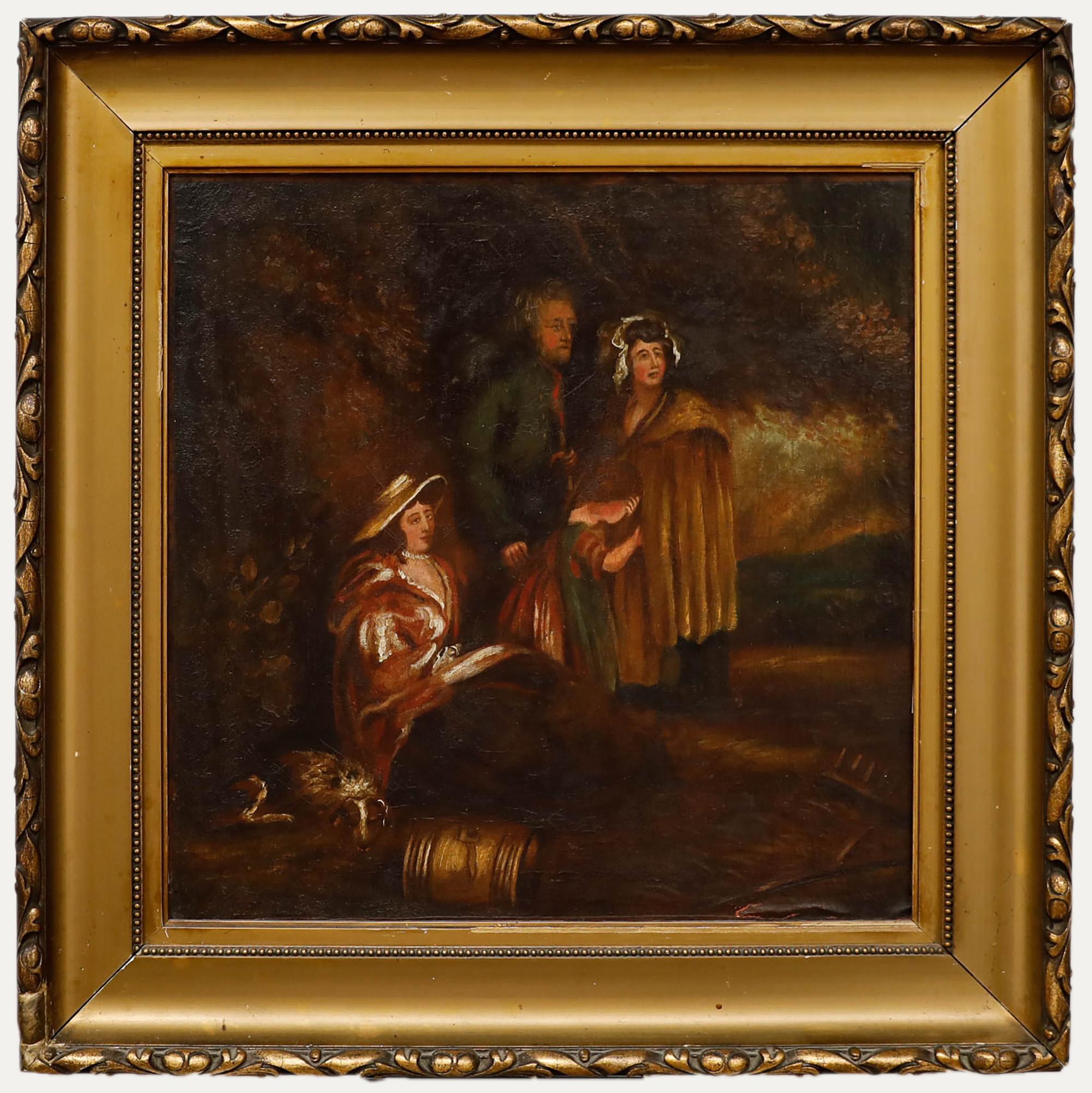 Figurative Painting de Unknown - Continental School Siglo XIX Óleo - Familia campesina