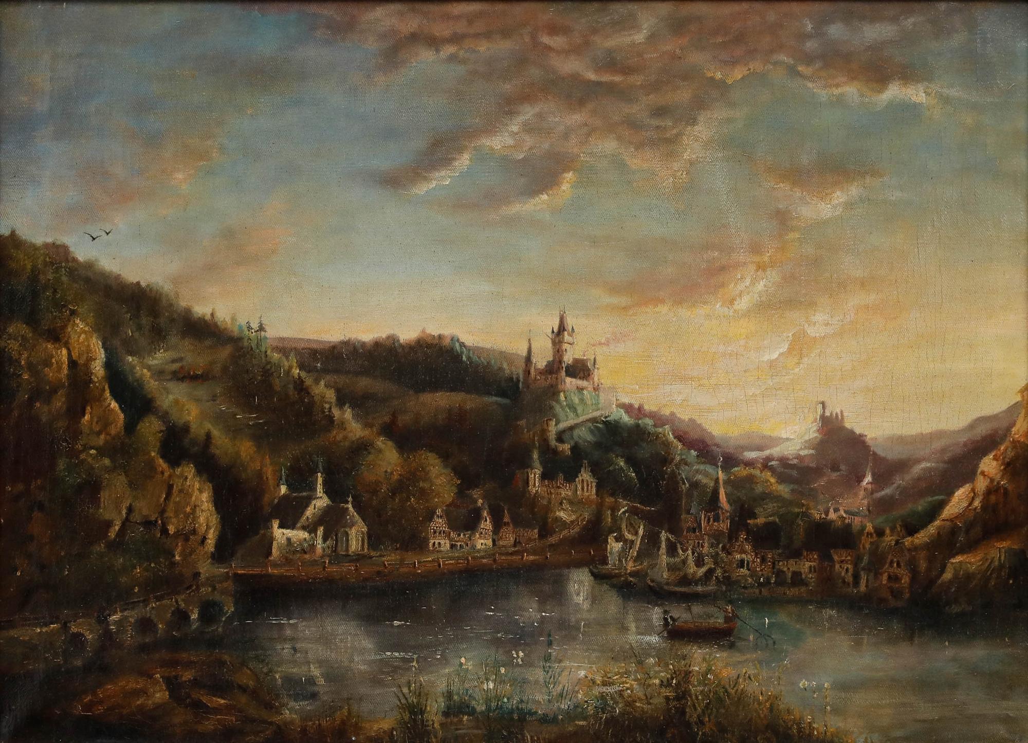 Continental School 19th Century Oil - View to the Castle - Painting by Unknown