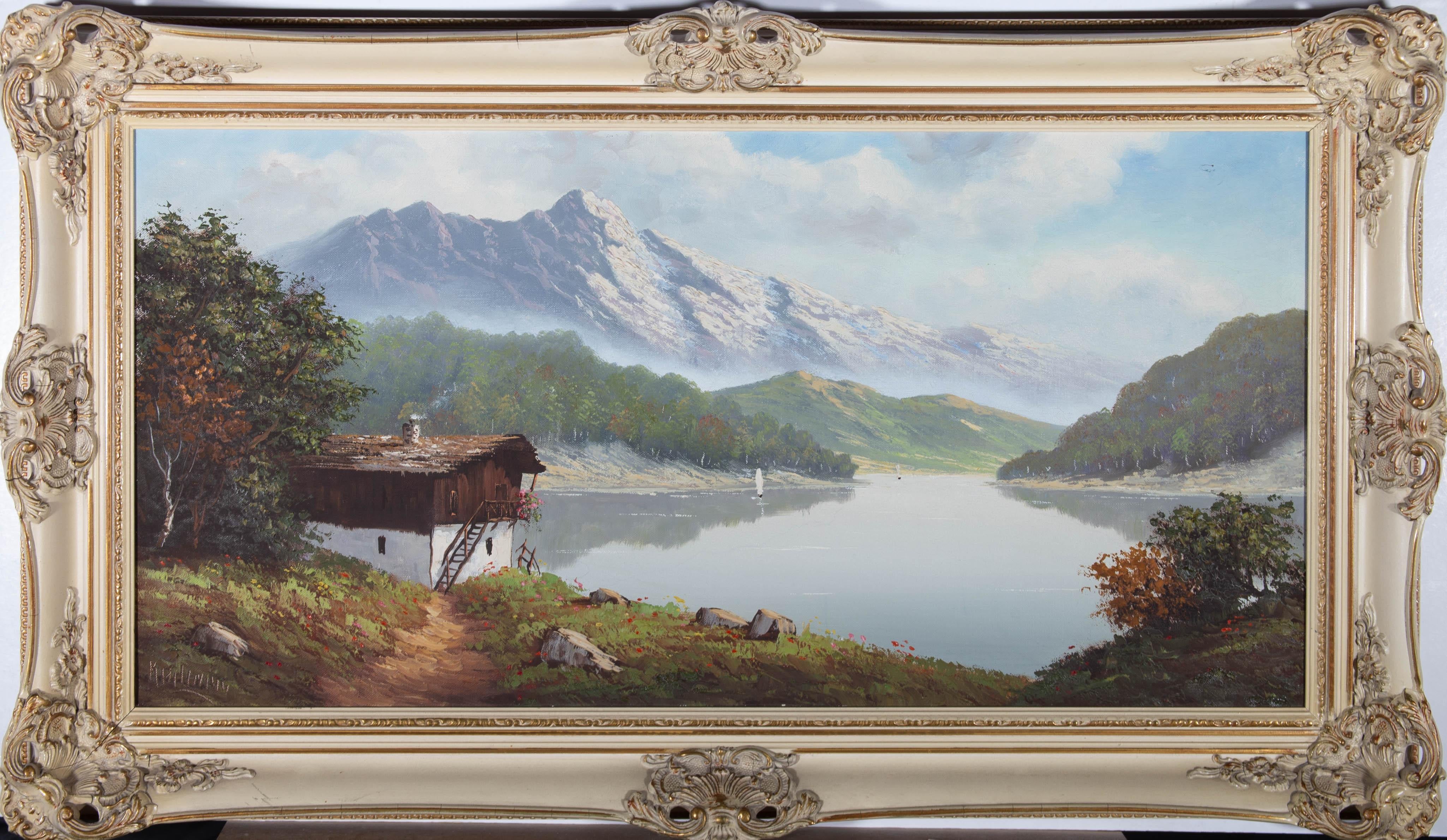 Unknown Landscape Painting - Continental School 20th Century Oil - Alpine Lake