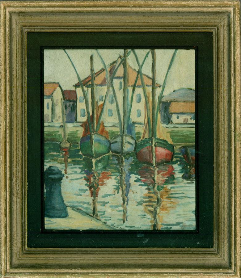 Unknown Figurative Painting - Continental School 20th Century Oil - Boats at the Harbour