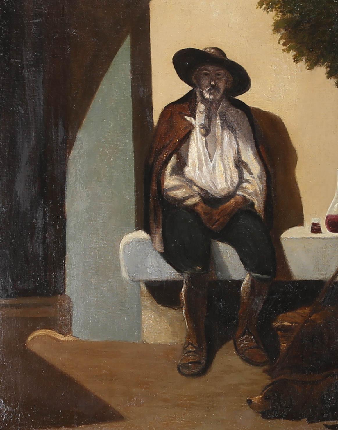 Continental School 20th Century Oil - Portrait of a Man with a Pipe - Painting by Unknown