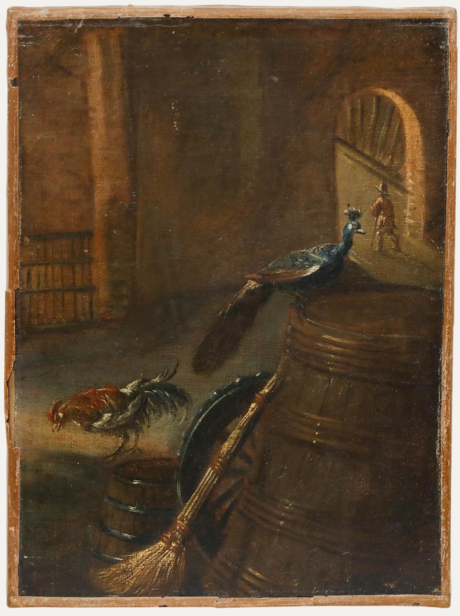 Unknown Animal Painting - Continental School Early 19th Century Oil - Birds of Court