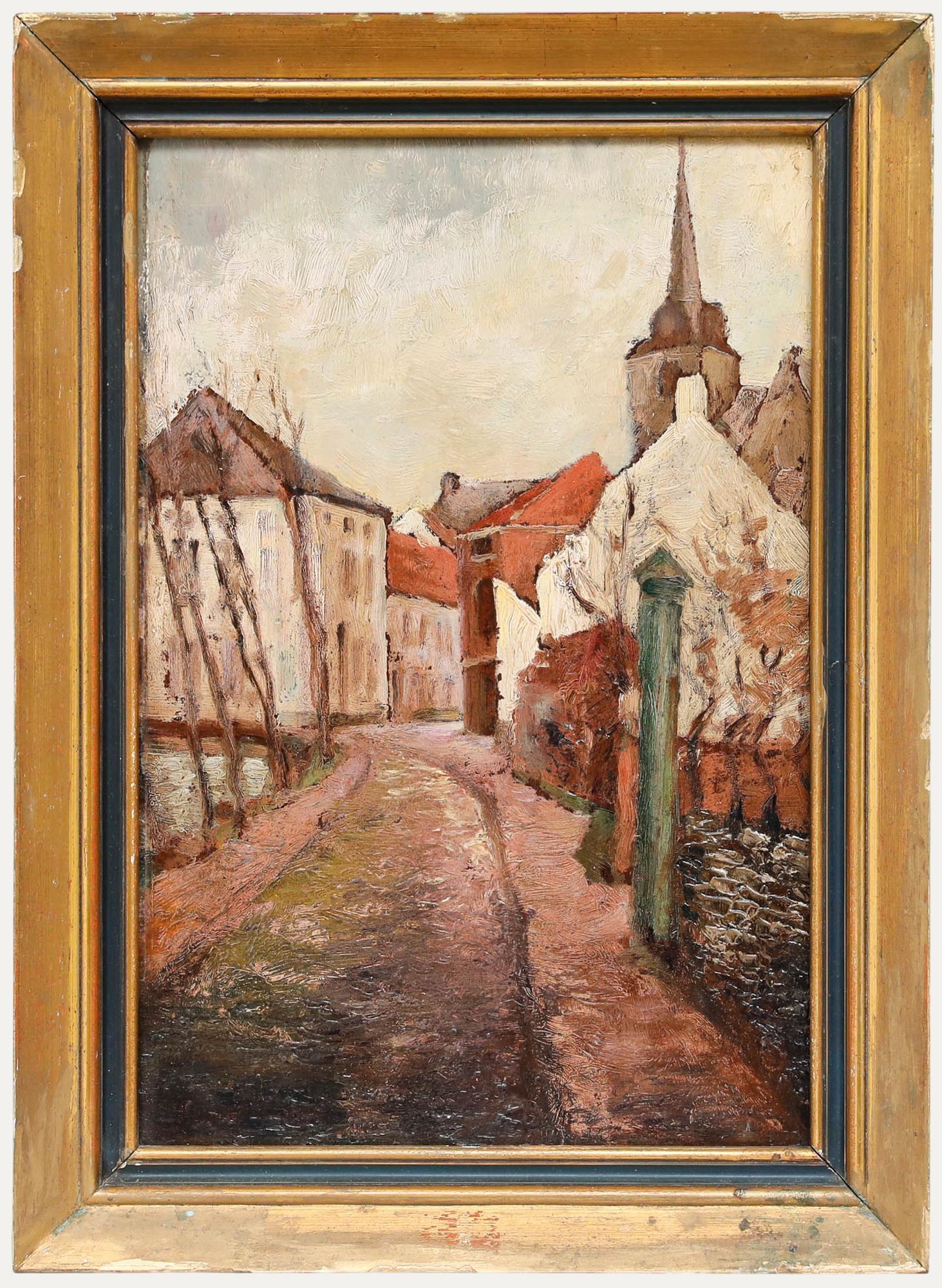 Continental School, Kontinentale Schule, frühes 20. Jahrhundert, Öl – Eine Winterstraßenssszene