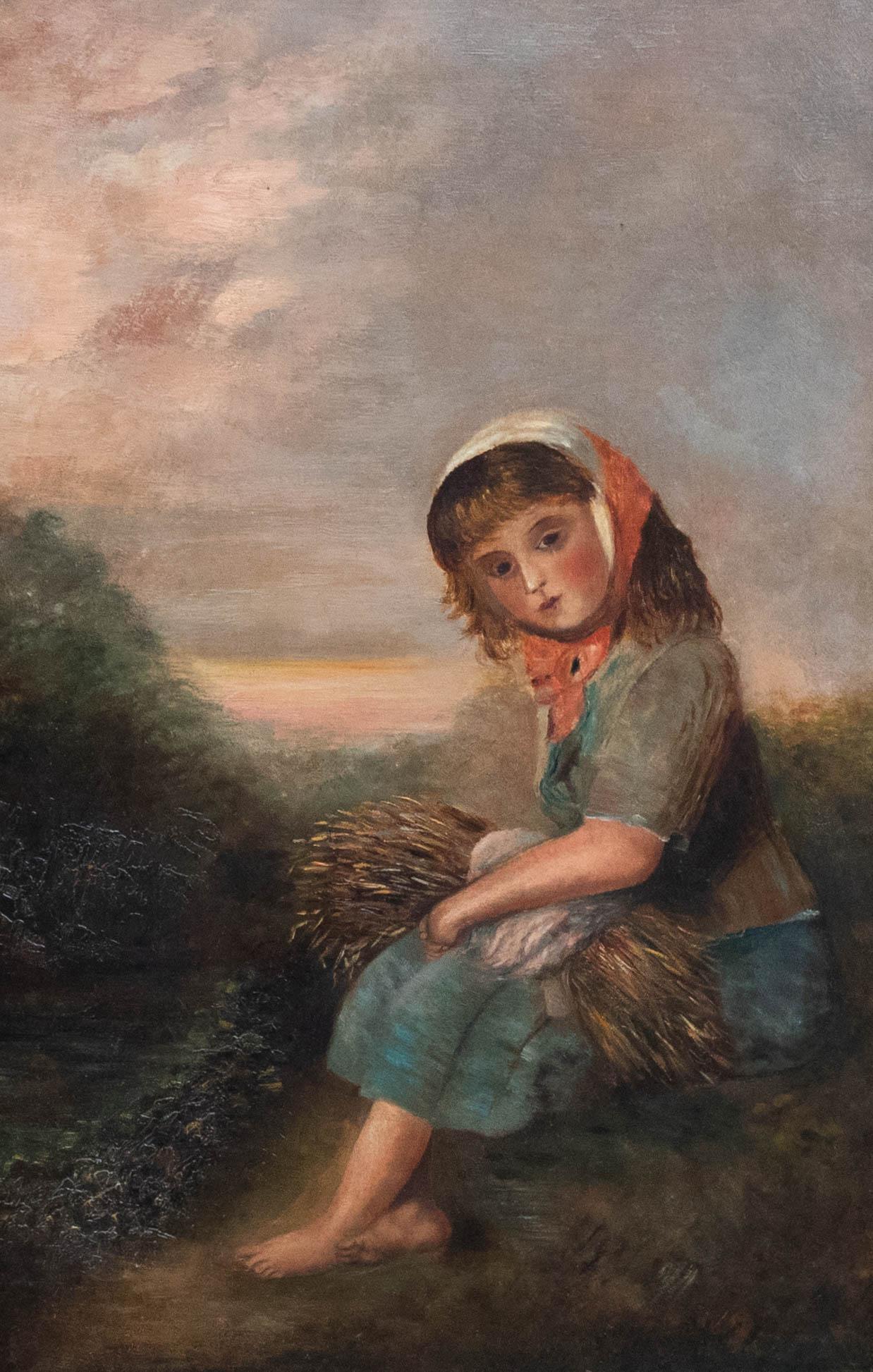 Continental School  Early 20th Century Oil - Girl with A Wheat Sheaf - Painting by Unknown