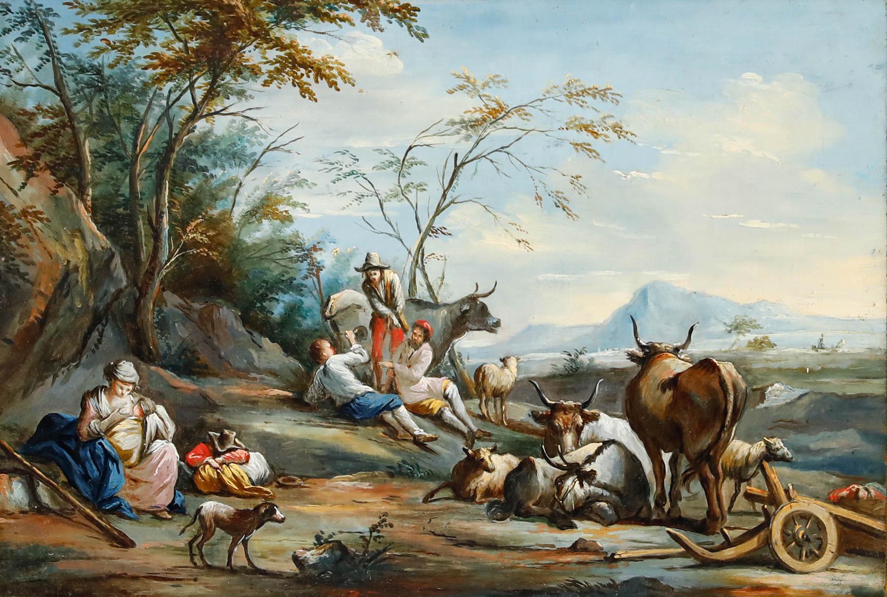 Kontinentale Schule Anfang des 20. Jahrhunderts Öl - Bauern in den Bergen – Painting von Unknown