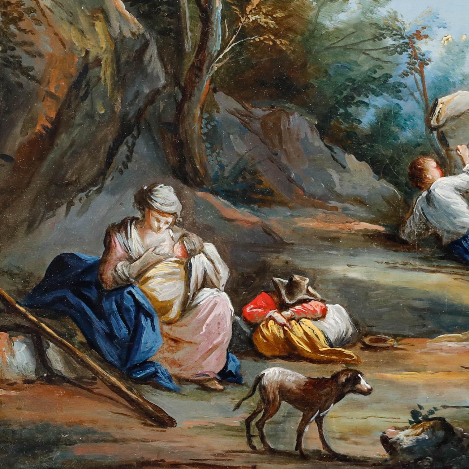 Kontinentale Schule Anfang des 20. Jahrhunderts Öl - Bauern in den Bergen (Beige), Figurative Painting, von Unknown