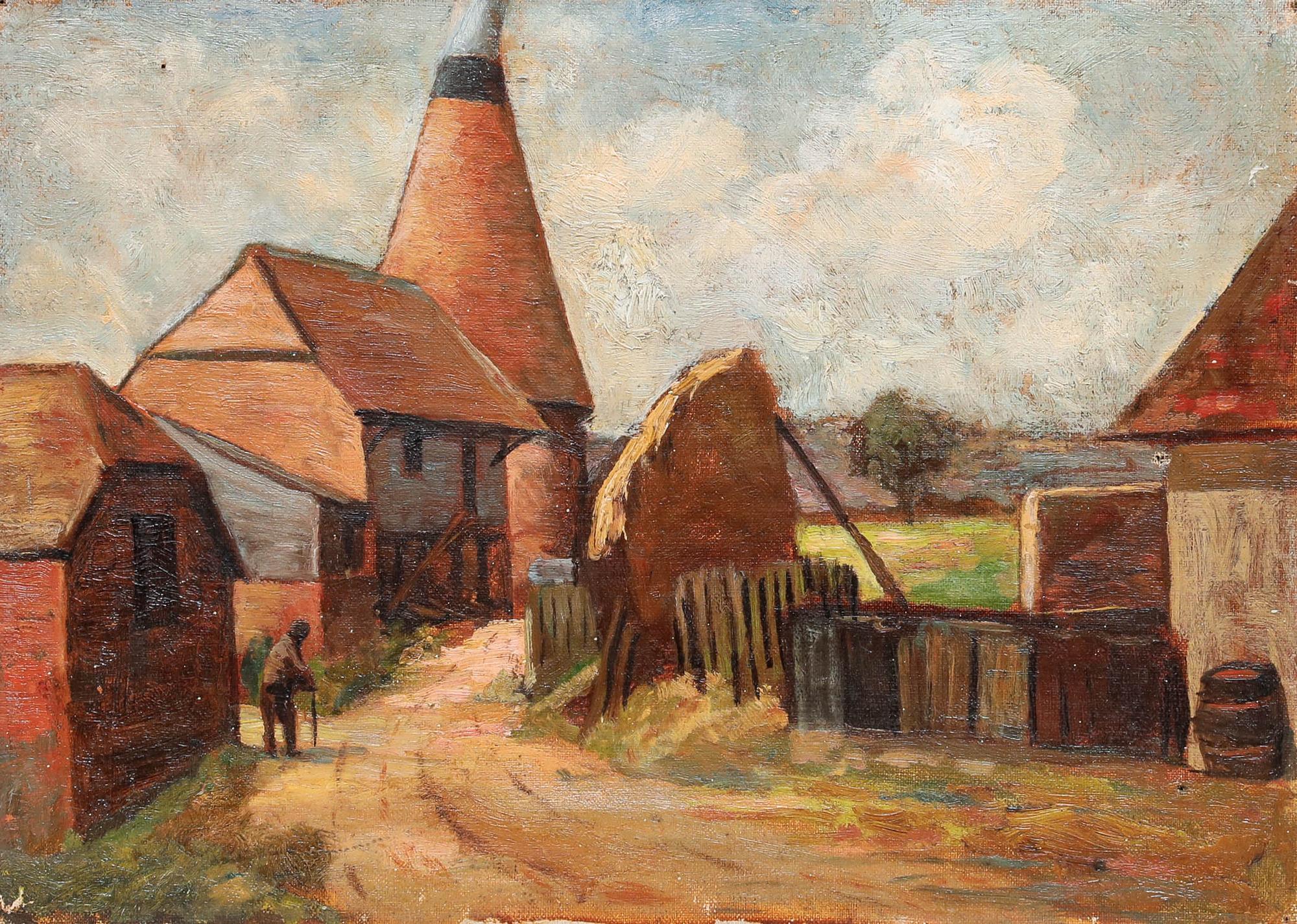 Continental School Early 20th Century Oil - Road to the Oast House - Painting by Unknown