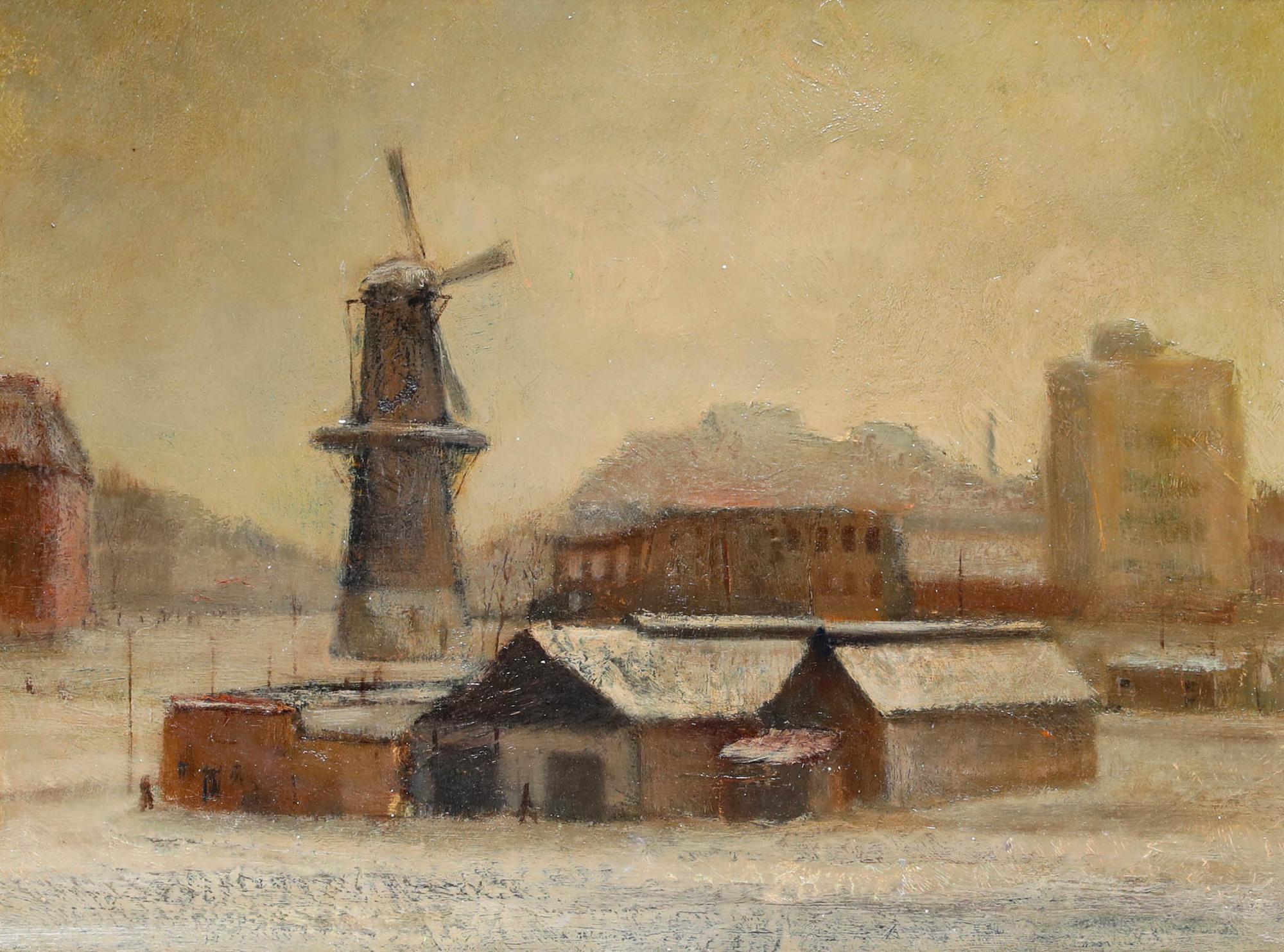École continentale du début du 20e siècle - Le moulin à vent en hiver - Painting de Unknown