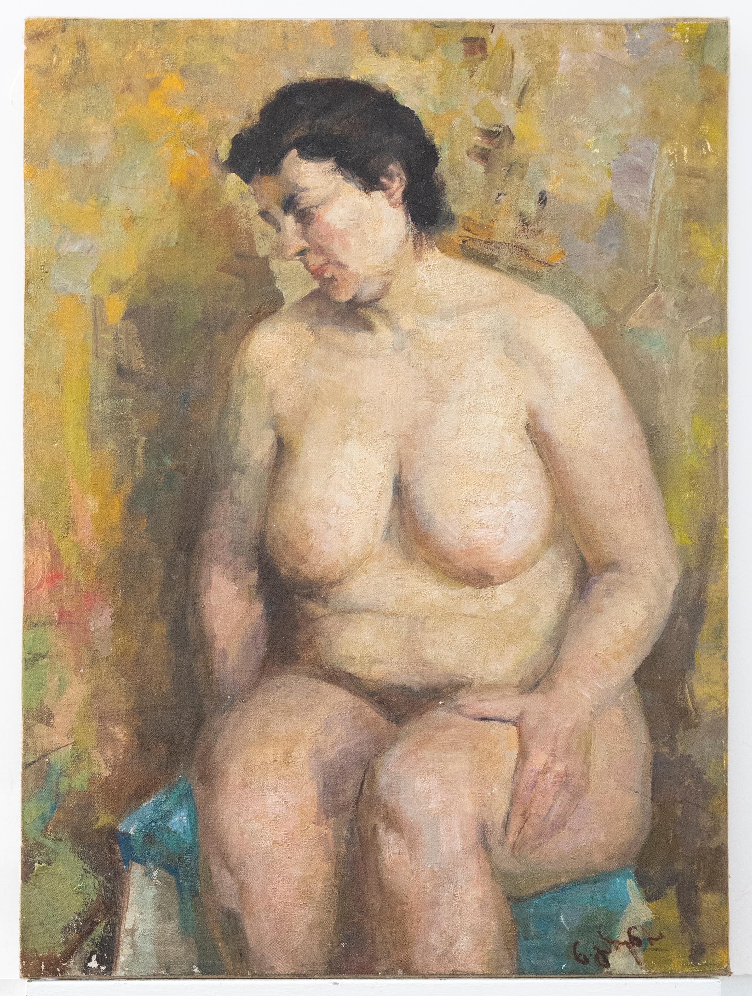 Continental School Mid 20th Century Oil - A Seated Nude For Sale 1