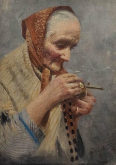 Continental School Mid 20th Century Oil - Woman Holding Her Rosary