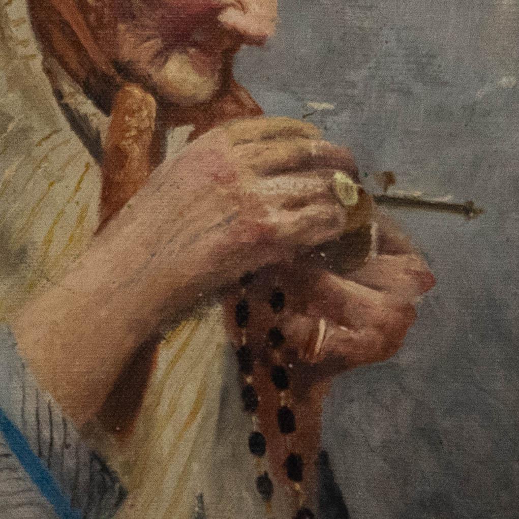 Continental School Mid 20th Century Oil - Woman Holding Her Rosary For Sale 1