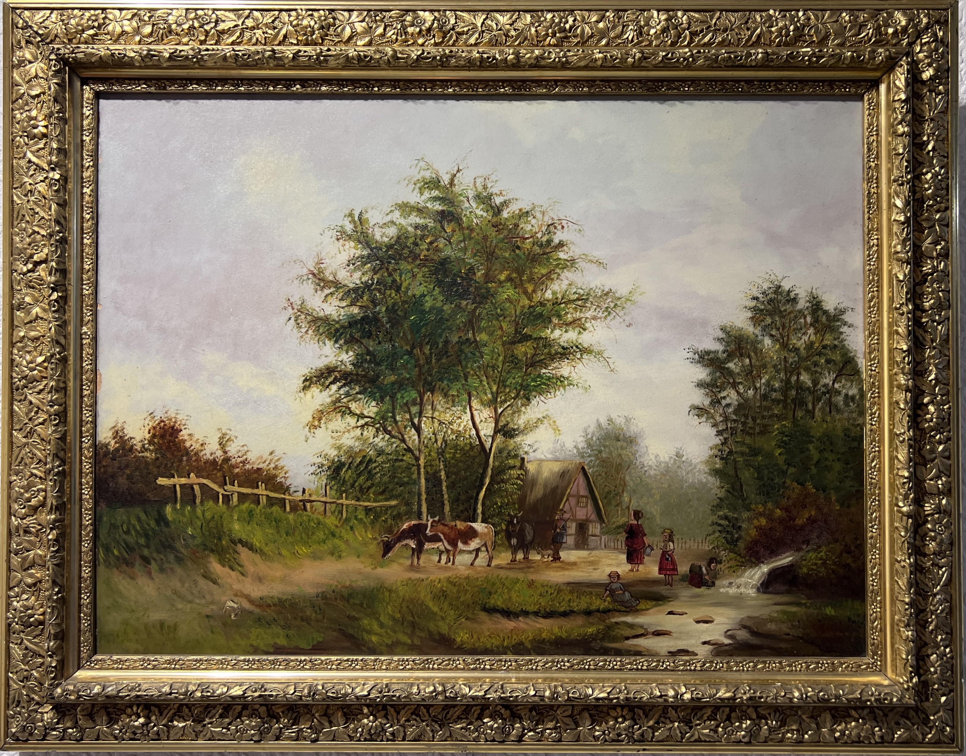 Unknown Landscape Painting - Continental School Vintage Original Oil Painting on board, Rural Landscape