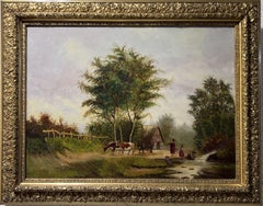 Original-Ölgemälde auf Karton der Continental School, rurale Landschaft