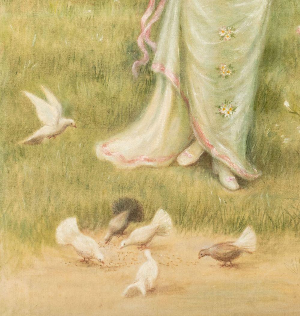 Continental School, Frau mit Tauben (Braun), Landscape Painting, von Unknown