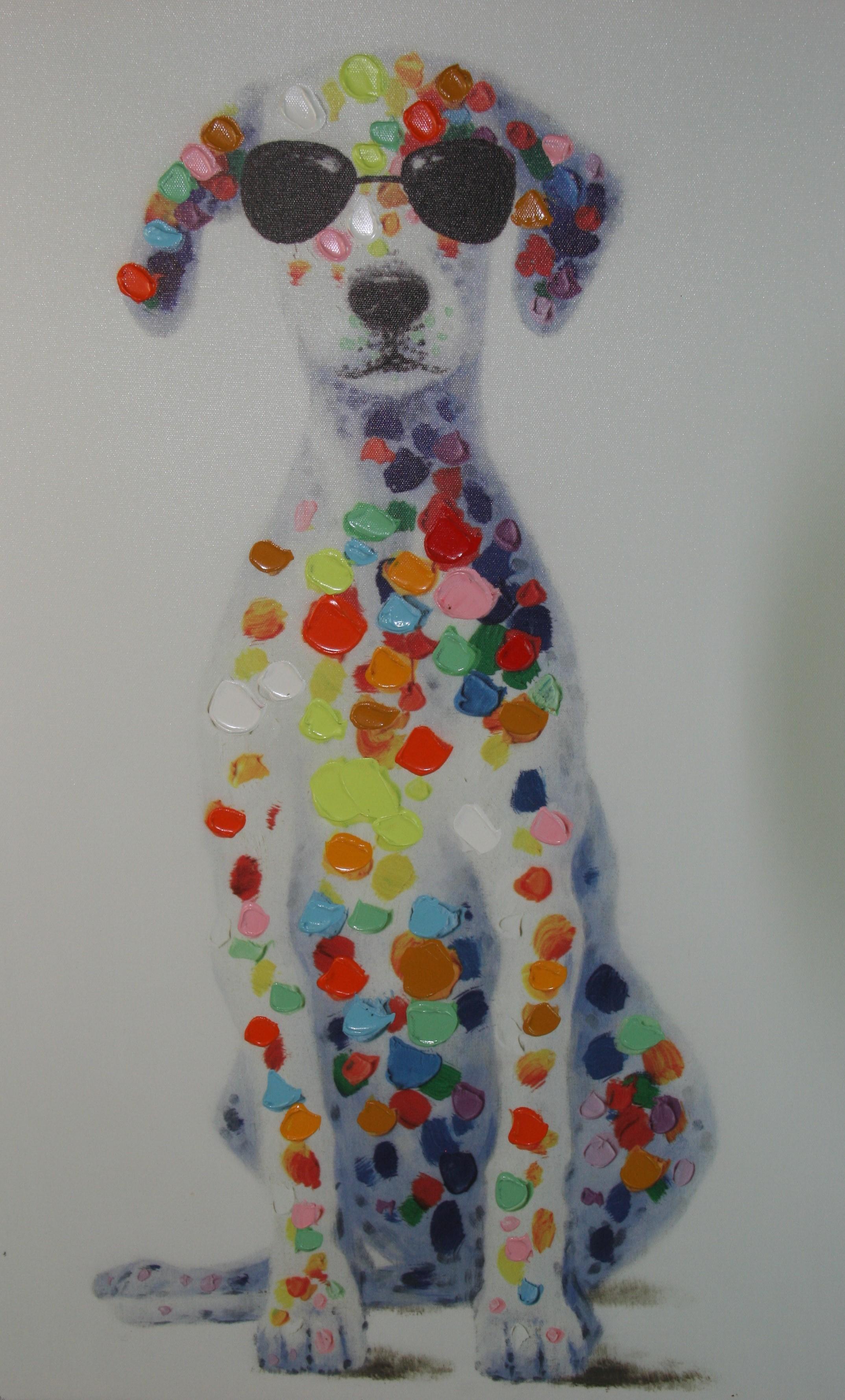 5079 Cool Dog serigrafato su tela con olio colorato ad impasto applicato a mano