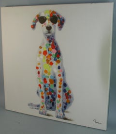 Cool Dog in Sunglasses, Colorful Oil Screen Print, 1980s, Unframed