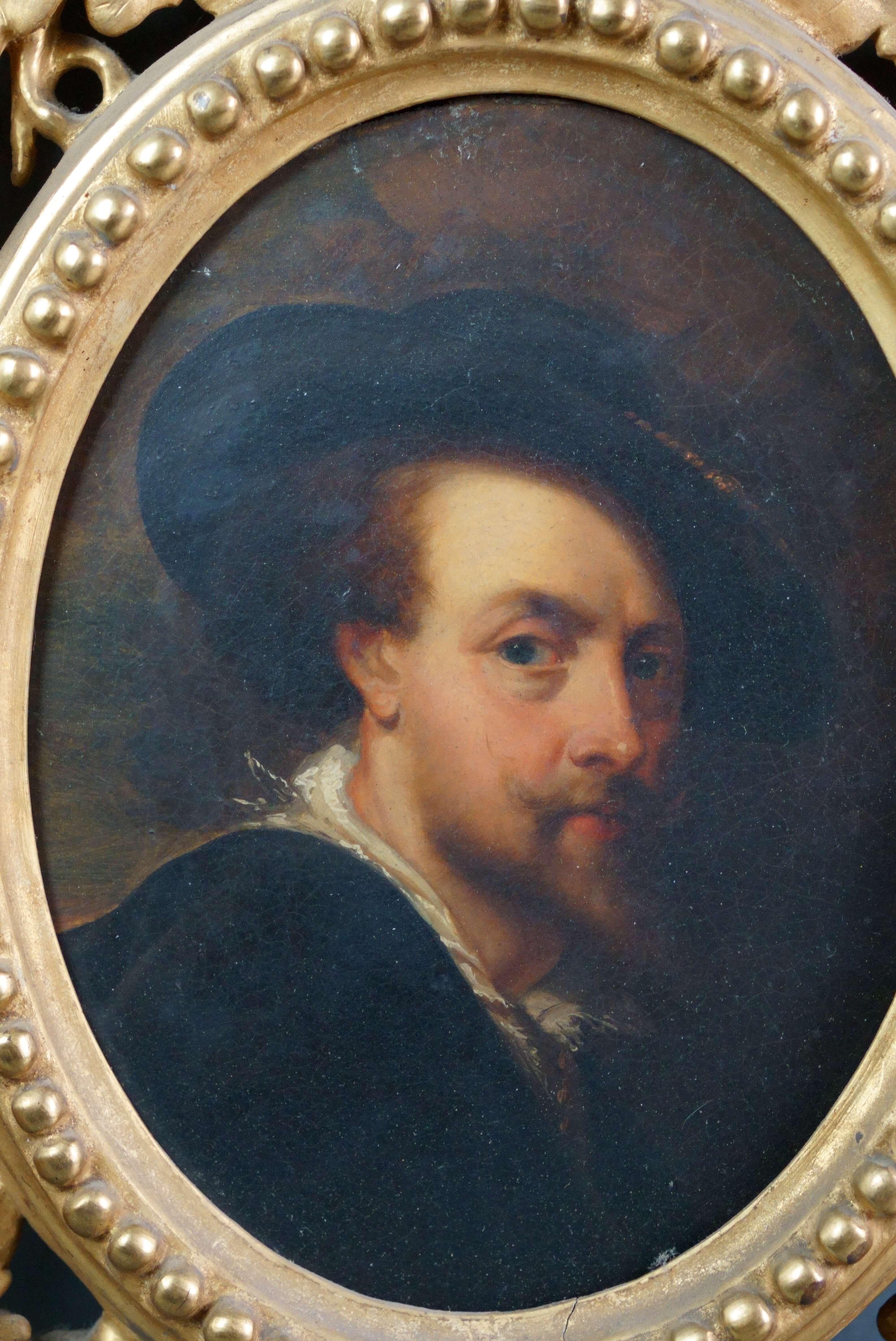 Paire d'autoportraits de Peter P. Rubens et Anton van Dyck Cadres dorés du 19e siècle - Gray Portrait Painting par Unknown