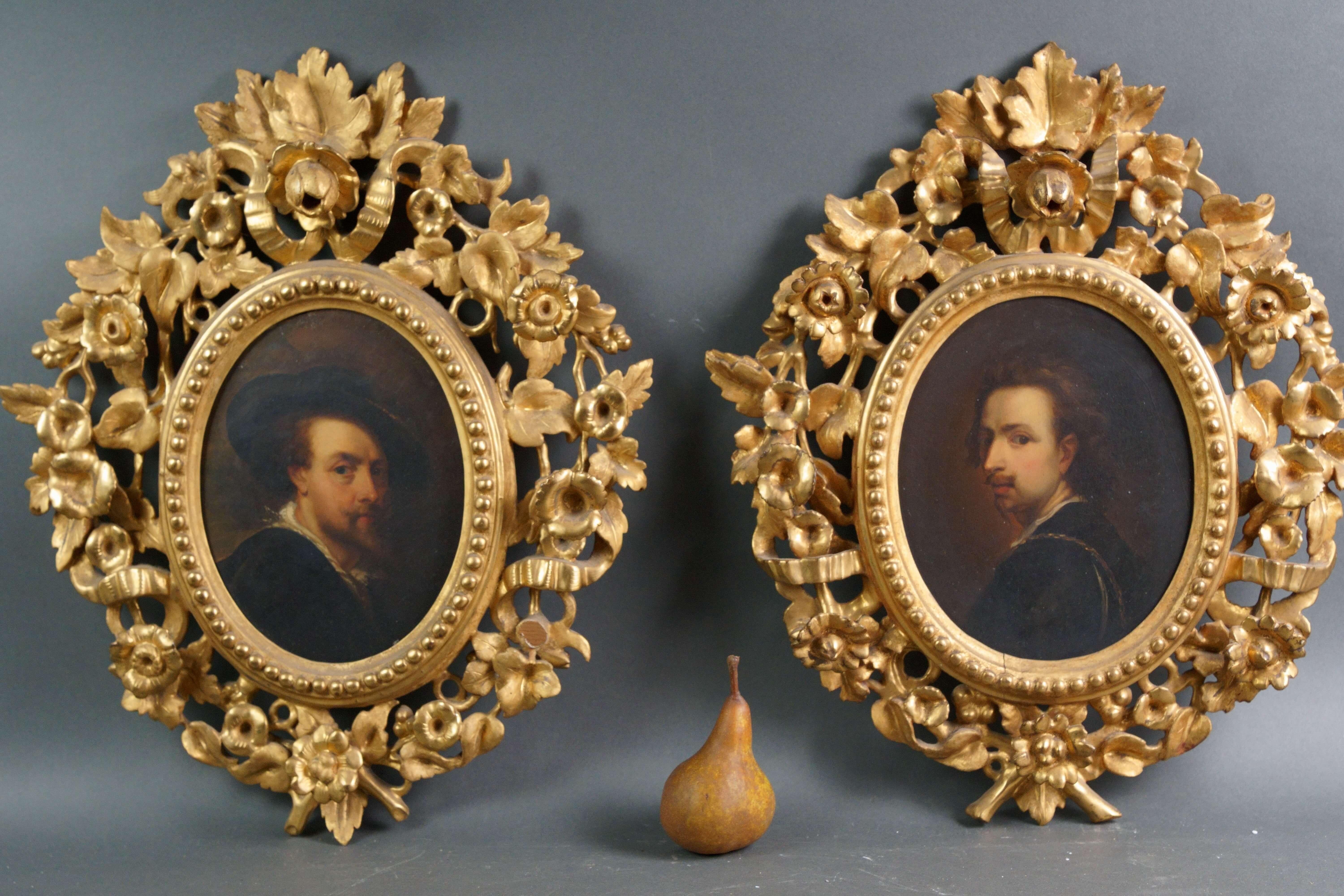 Paire d'autoportraits de Peter P. Rubens et Anton van Dyck Cadres dorés du 19e siècle en vente 1