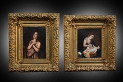 Pair of antique paintings gilded bronze signed "Lieve du Morvain "1847