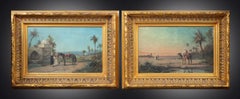 Paire de peintures orientalistes anciennes à l'huile sur toile signées 'Jadi'.