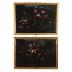 Antique Pair of Still Life Paintings with Flowers 18th century