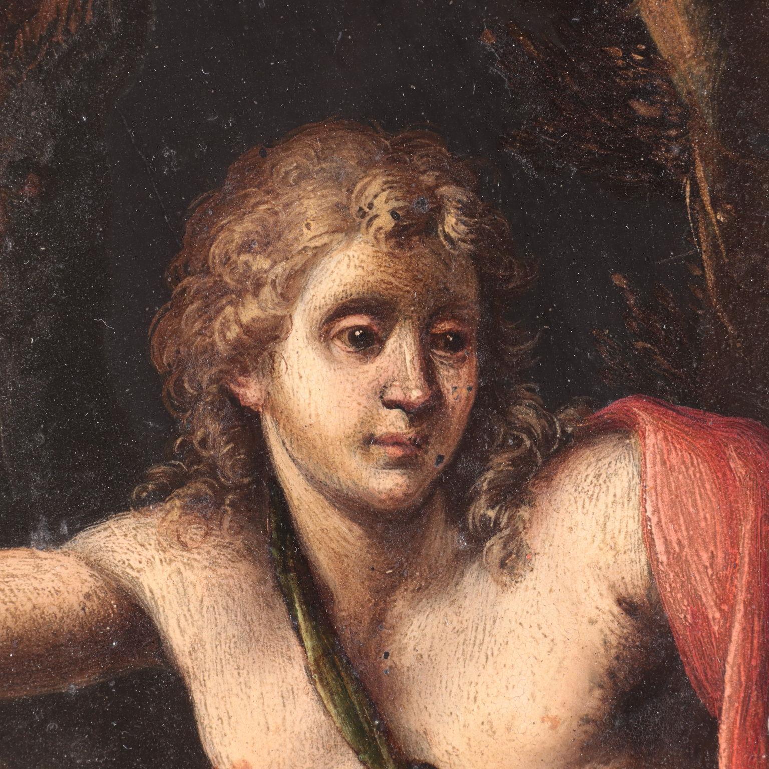 Pareja de pinturas sobre pizarra La Magdalena penitente y San Juan Bautista en venta 5