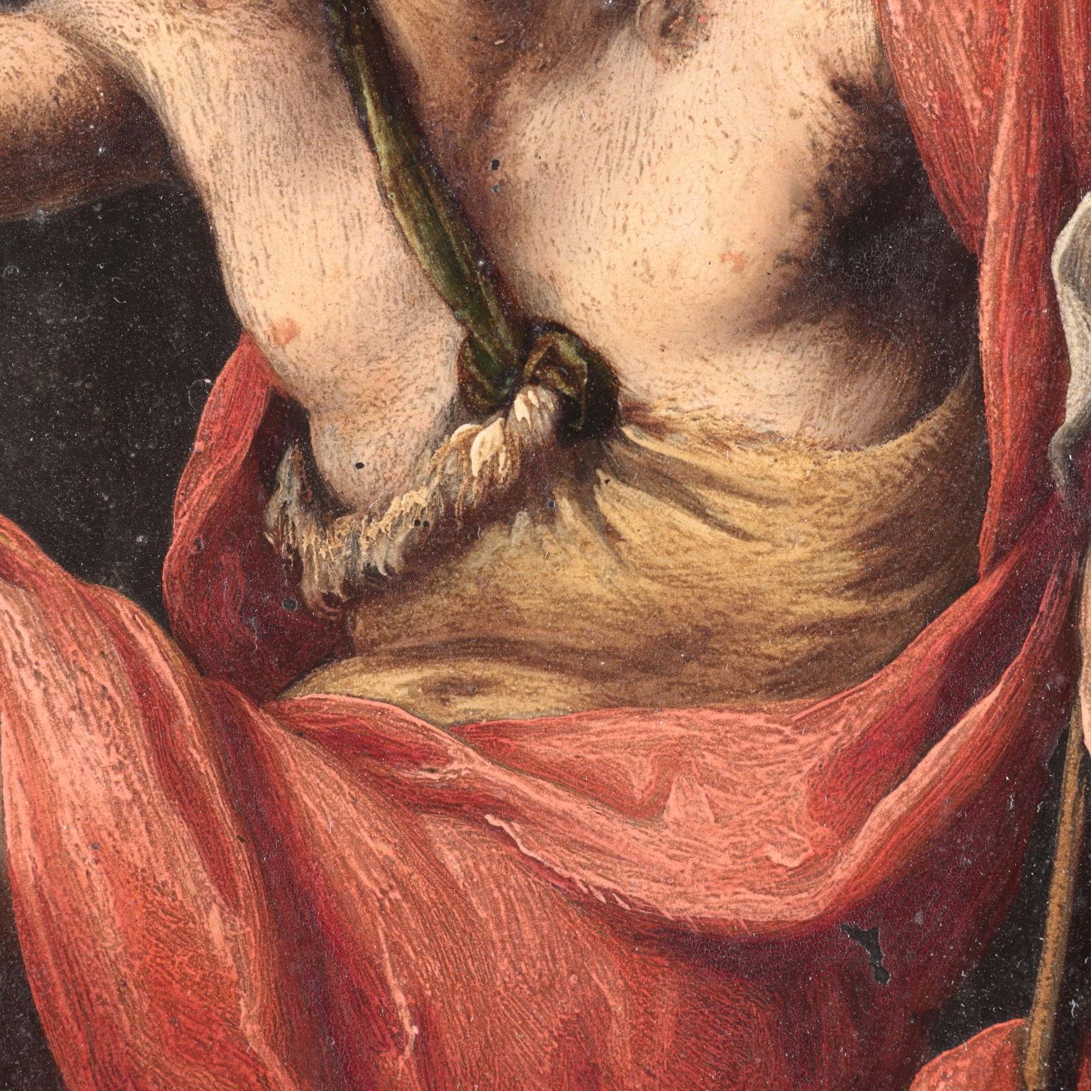 Pareja de pinturas sobre pizarra La Magdalena penitente y San Juan Bautista en venta 6