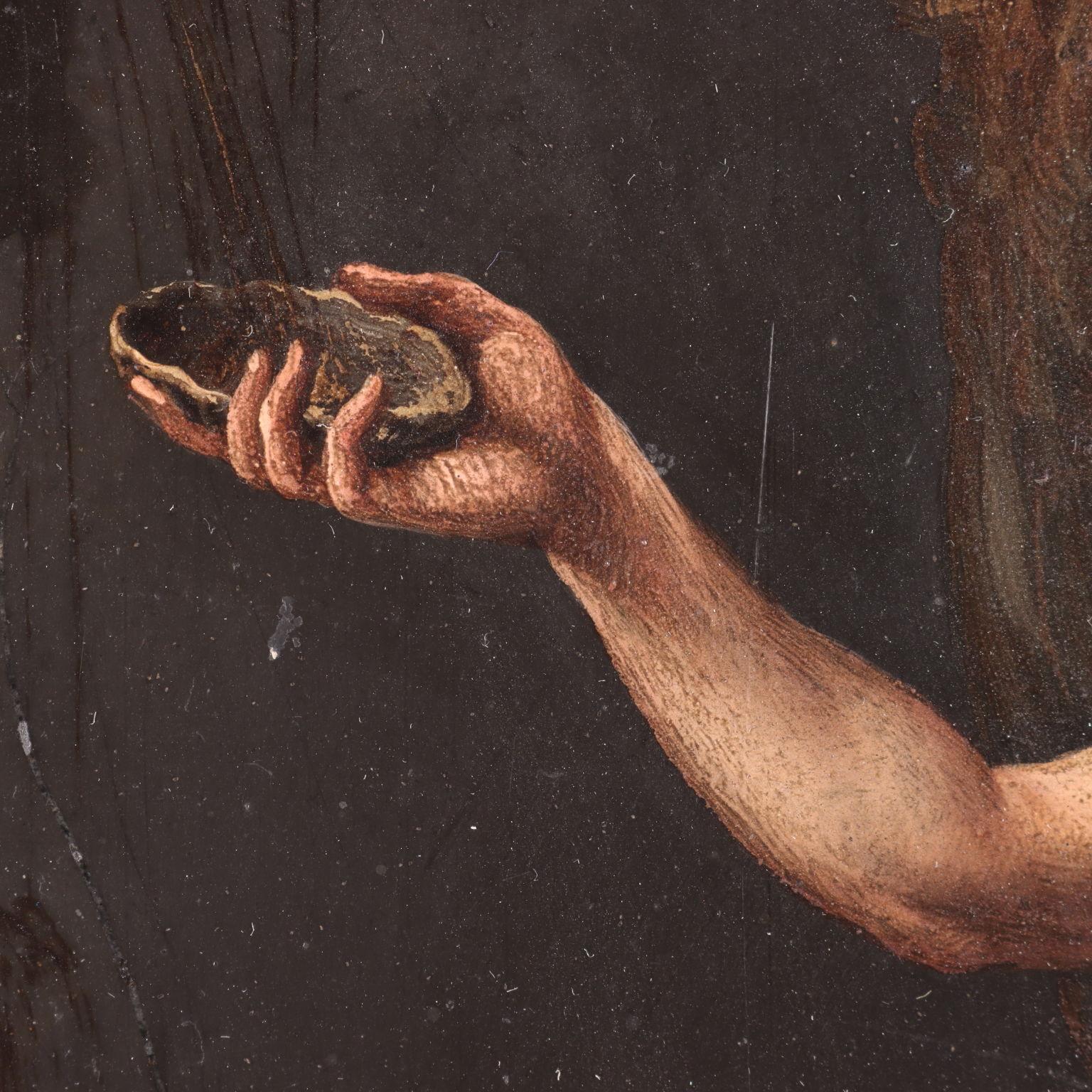 Pareja de pinturas sobre pizarra La Magdalena penitente y San Juan Bautista en venta 7