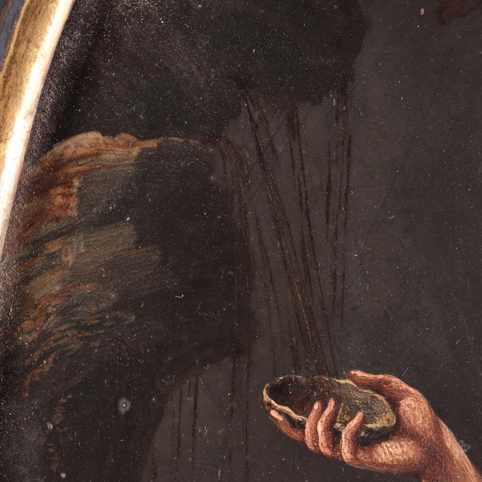 Pareja de pinturas sobre pizarra La Magdalena penitente y San Juan Bautista en venta 8