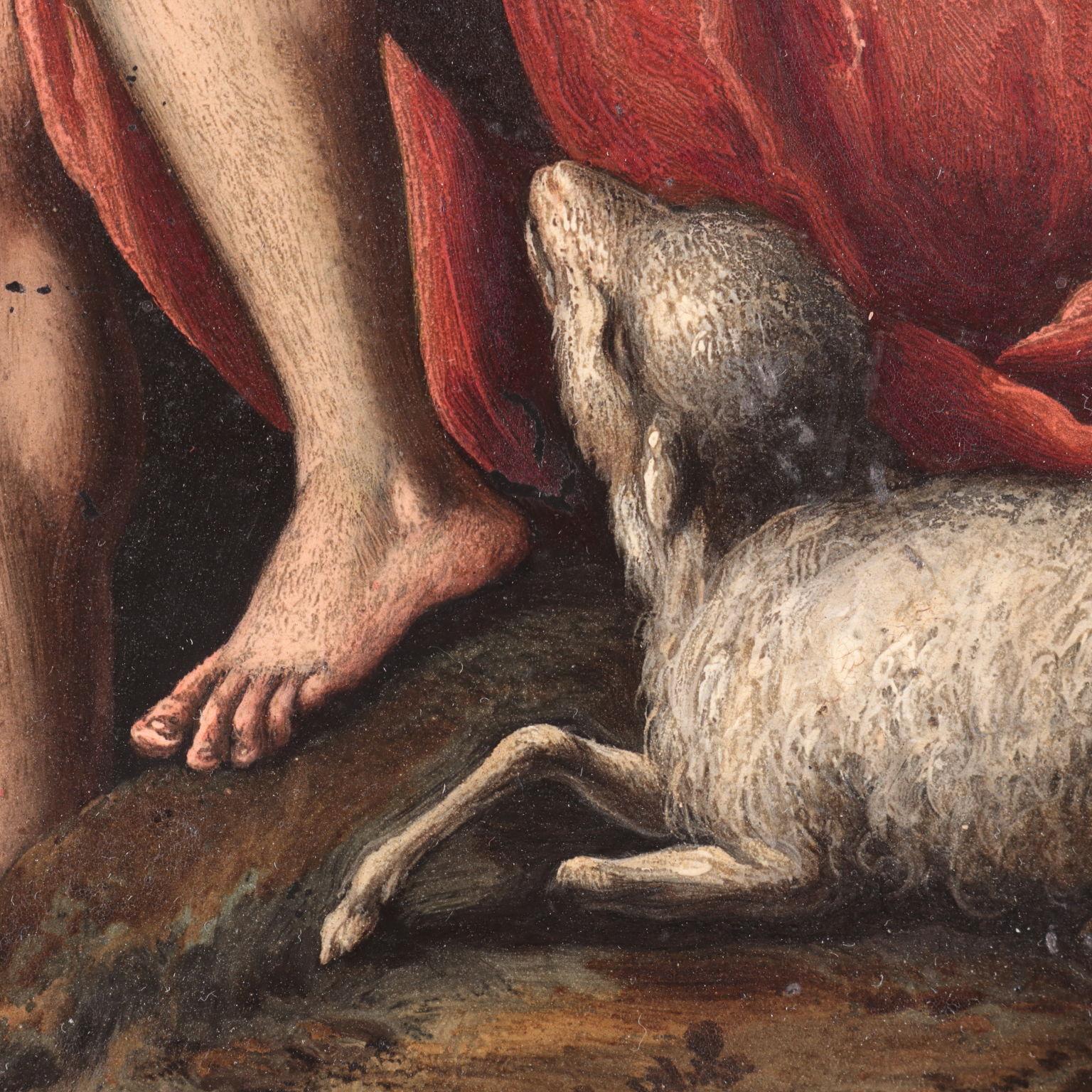 Pareja de pinturas sobre pizarra La Magdalena penitente y San Juan Bautista en venta 9