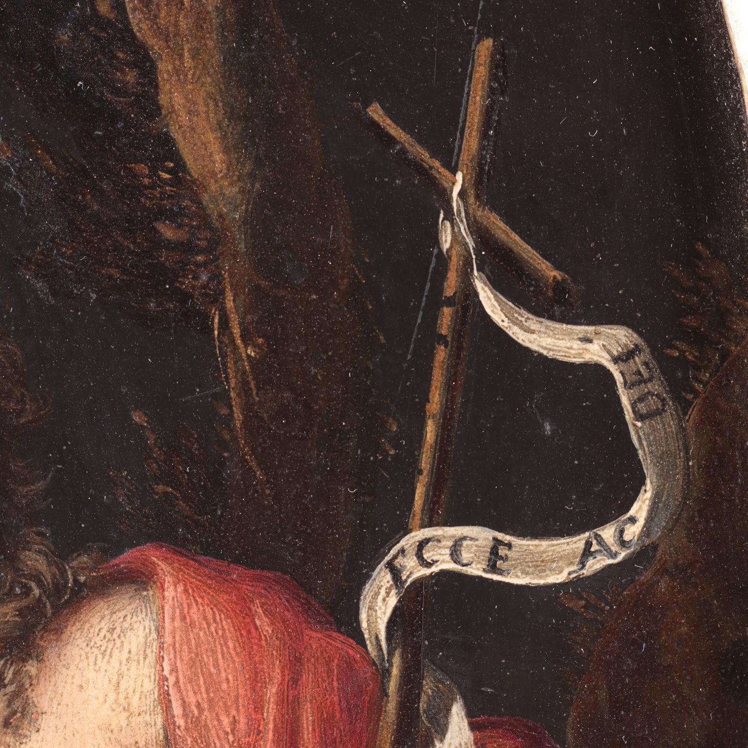 Pareja de pinturas sobre pizarra La Magdalena penitente y San Juan Bautista en venta 10