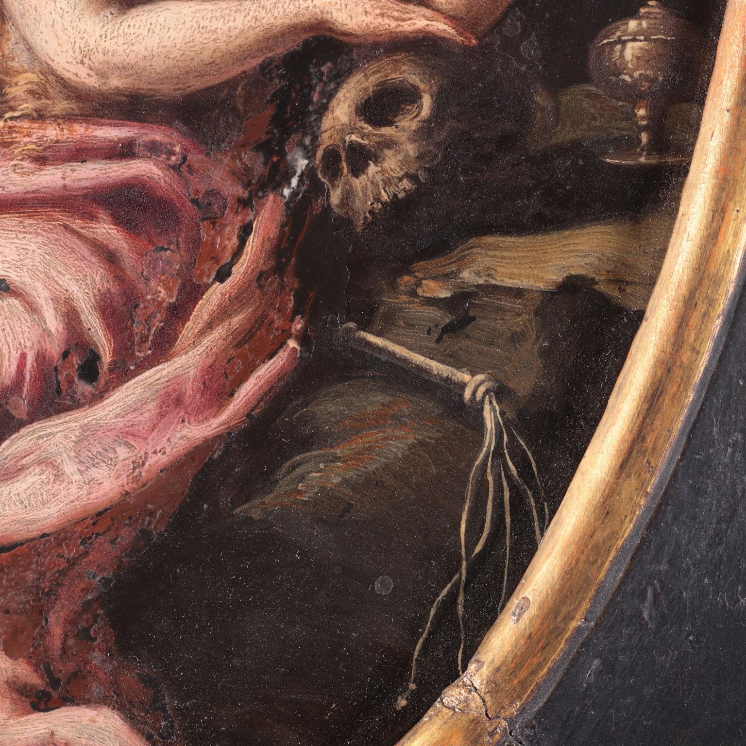 Pareja de pinturas sobre pizarra La Magdalena penitente y San Juan Bautista en venta 1