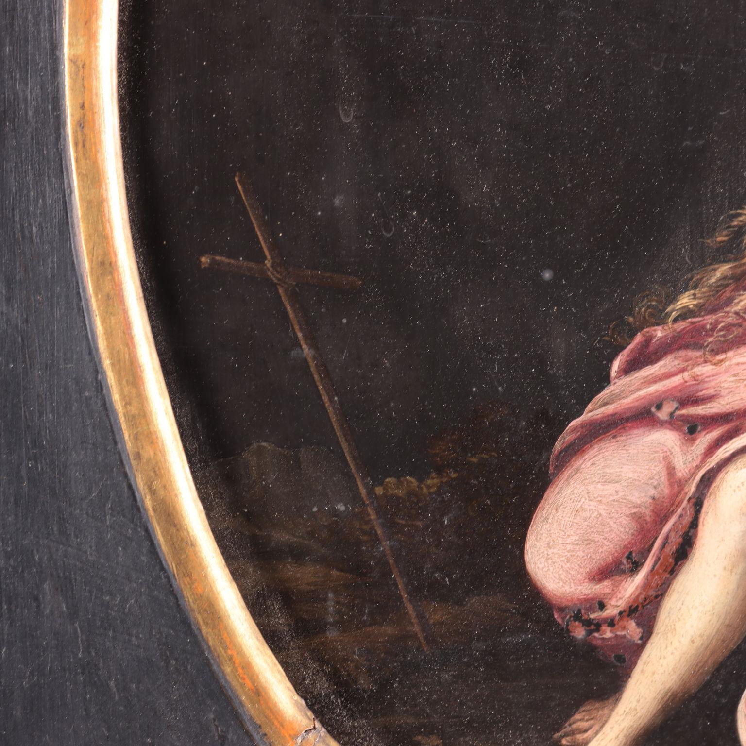 Pareja de pinturas sobre pizarra La Magdalena penitente y San Juan Bautista en venta 3