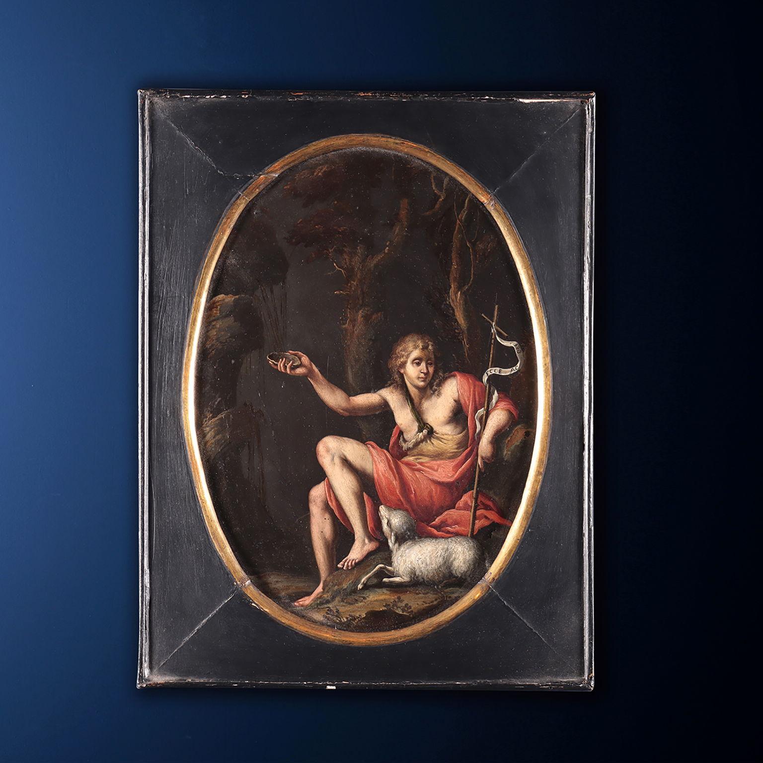 Pareja de pinturas sobre pizarra La Magdalena penitente y San Juan Bautista en venta 4