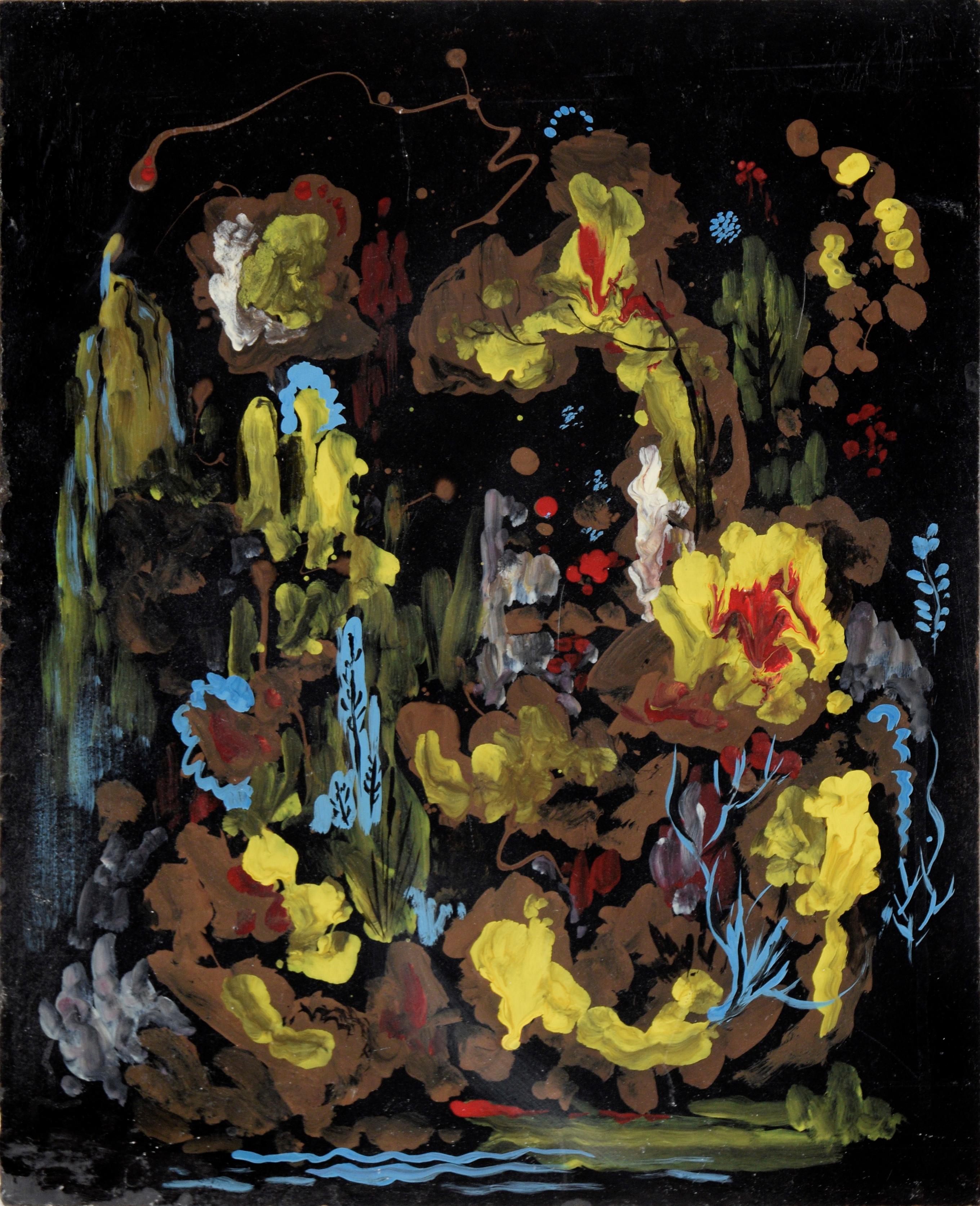 Bouquet di coralli - Scena subacquea astratta in acrilico su masonite - Painting di Unknown