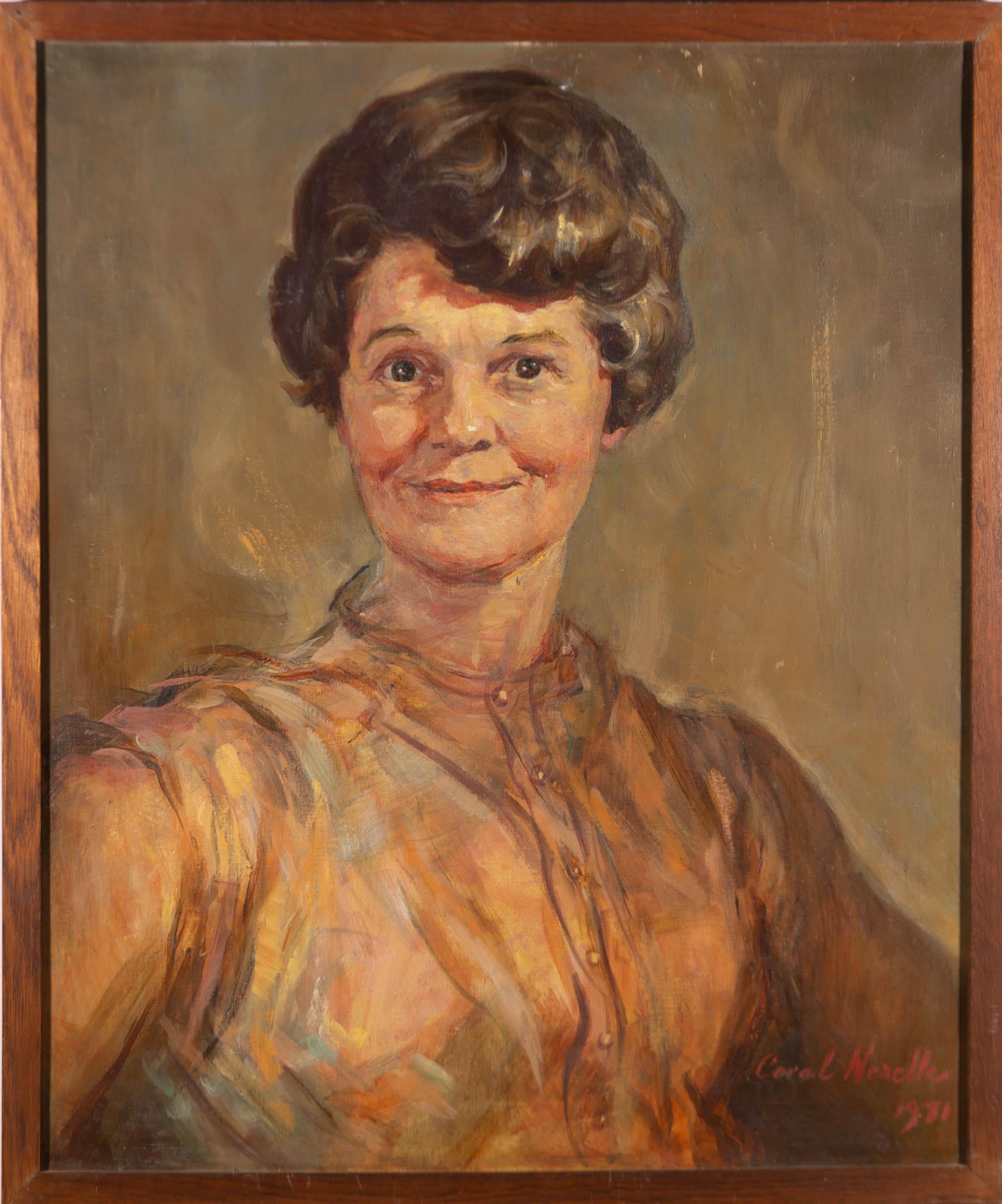 Unknown Portrait Painting - Coral Nerelle RWA (1909-1986) - Framed 1971 Oil, Portrait of a Woman