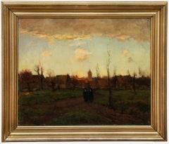 Cornelis Groeneveld (1882-1952) - Early 20th Century Oil, Nuns Walking at Dusk