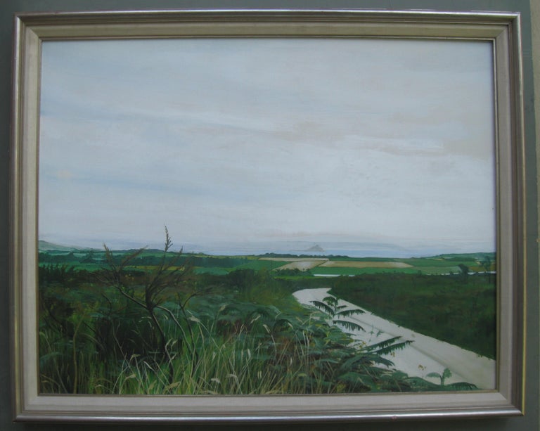 Unknown Landscape Painting - Large Modernist: Cornwall, View of Fields and Mounts Bay with St Michaels Mount 