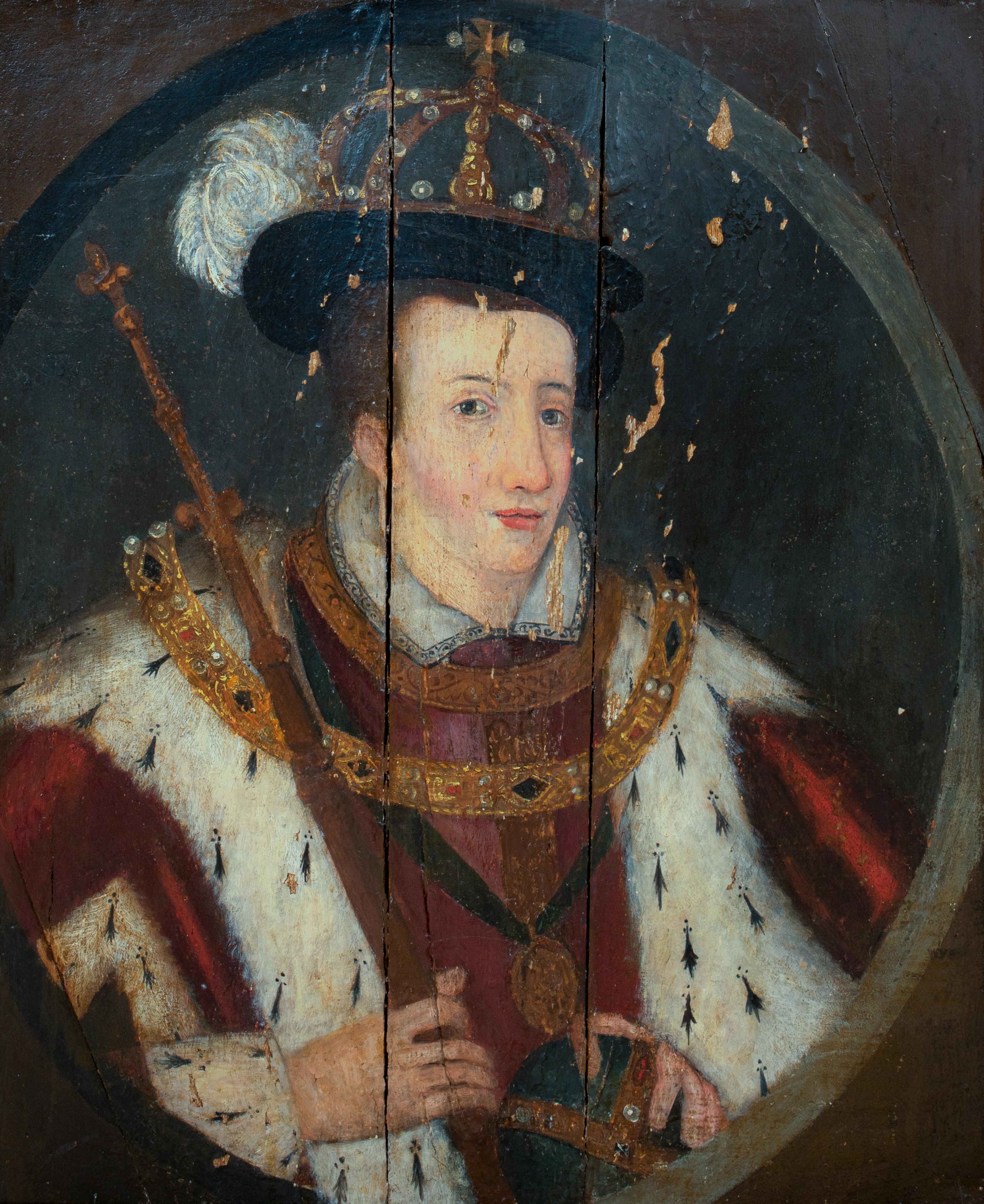 Coronation Portrait Of King Edward VI (1537-1553) as King Of England & Ireland, 16th Century 

English School - Oil on panel - circa 1547

Large 16th Century Coronation portrait of Edward VI as King Of England & Ireland, oil on panel. Early and