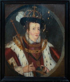 Antique Coronation Portrait Of King Edward VI (1537-1553) as King Of England & Ireland
