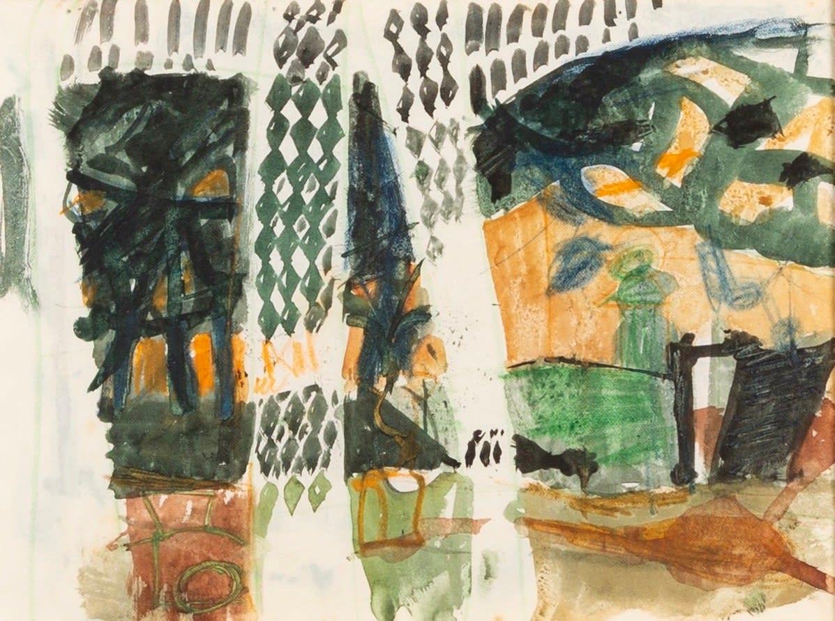 Abstract Painting di Unknown - Corsham Court (struttura del giardino) Pittura a guazzo di Peters Potworowski 1952-1957