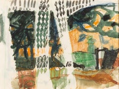 Corsham Court ( Structure de jardin) peinture à la gouache de Peter Potworowski 1952-1957