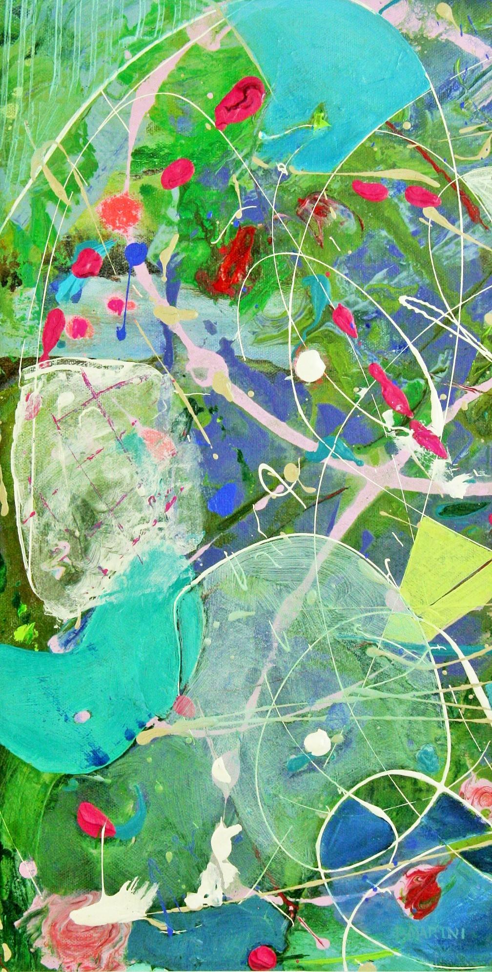 Cosmic Chaos Blau Abstrakte Mitte Cemtury – Painting von Unknown