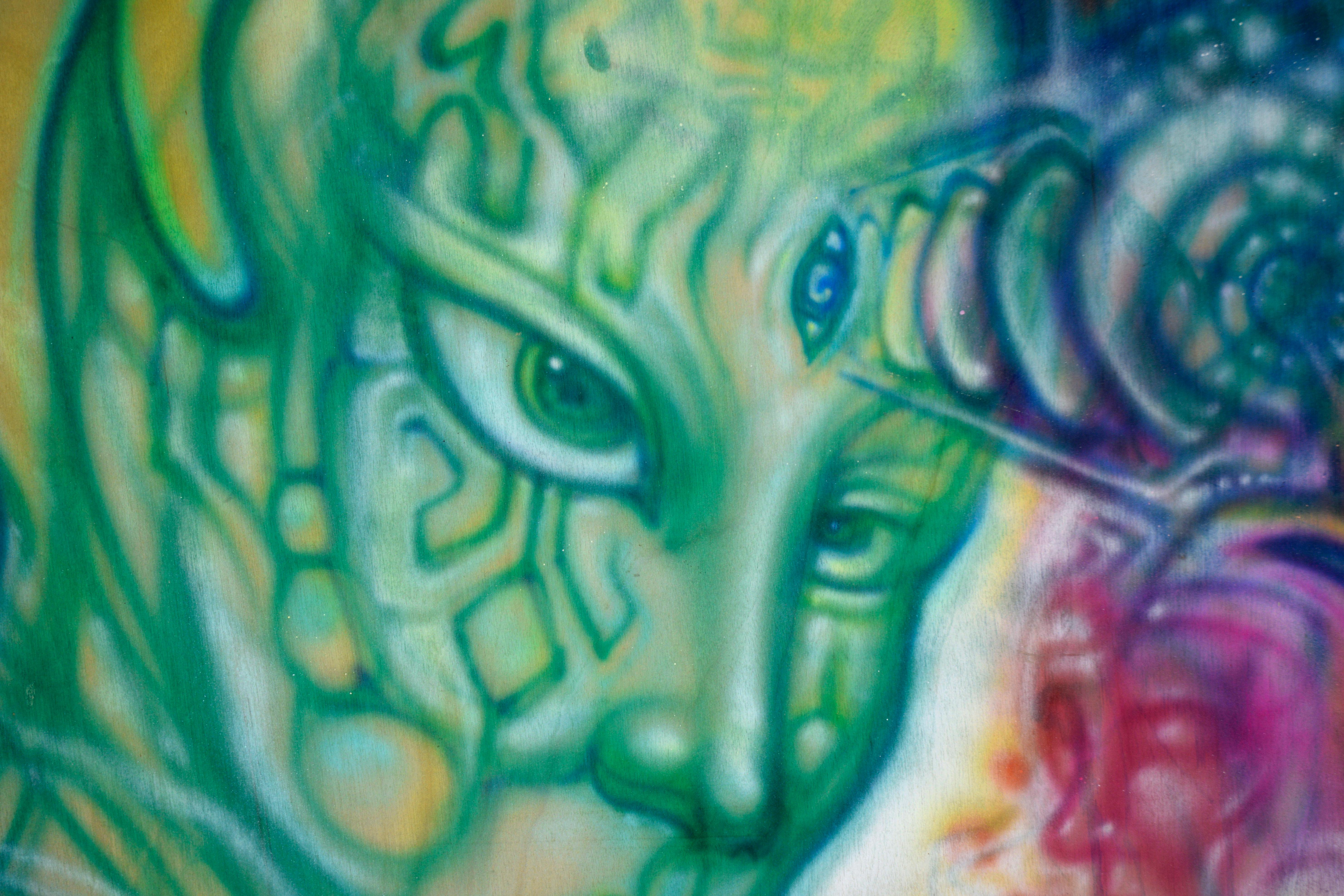 Viaggiatori cosmici - Composizione visionaria e psichedelica su pannello di Wood - Painting Simbolismo di Unknown