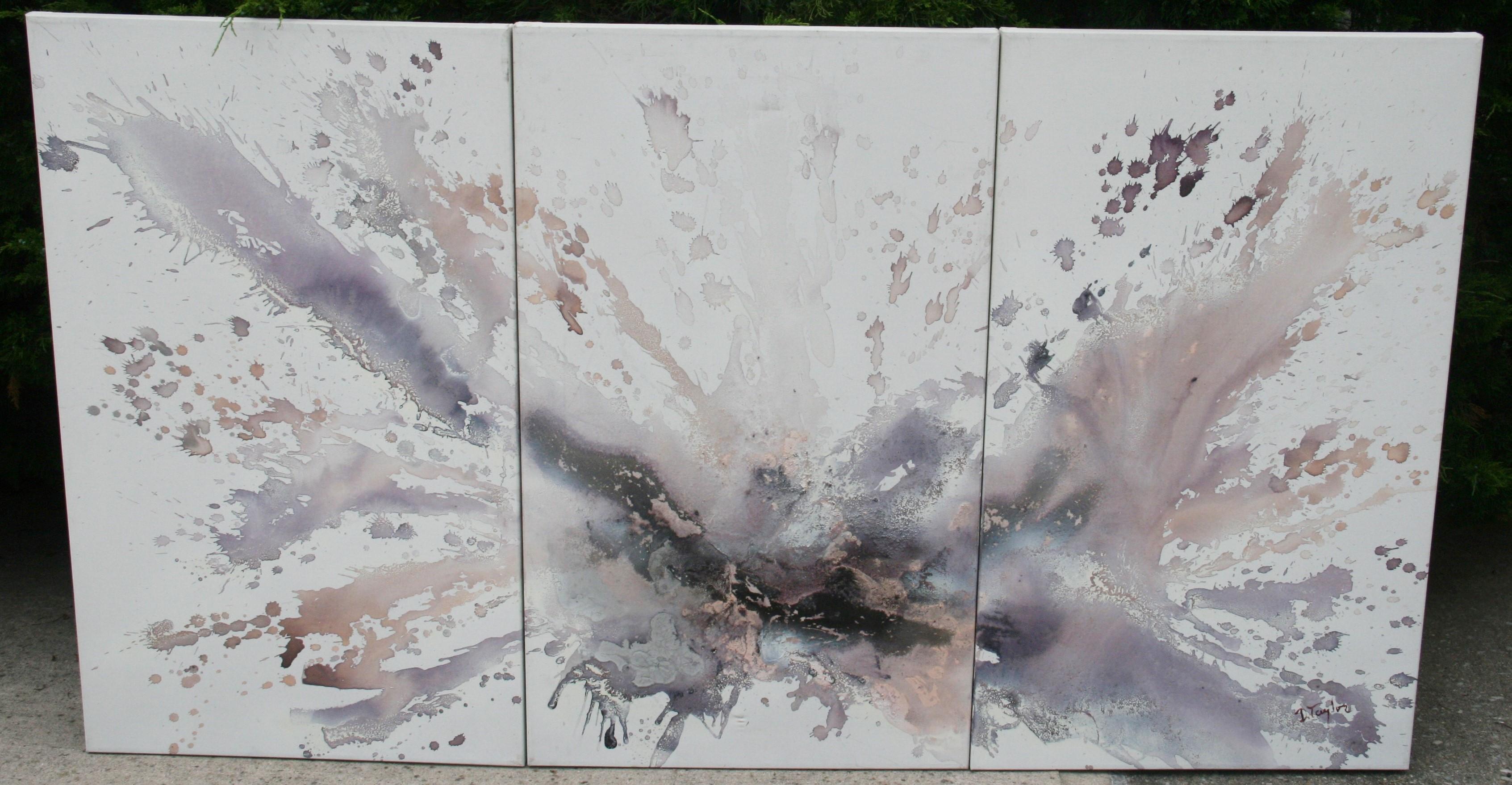 Kosmisches Triptychon Abstraktes Ölgemälde, signiert, 3 Tafeln, 72x40 in