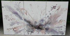 Cosmic Triptych Abstract Oil Painting, Signed, 3 Panels, 72x40 in