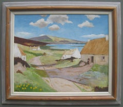 'Cottages near the Bay' Post Impressionist oil on canvas circa 1950's