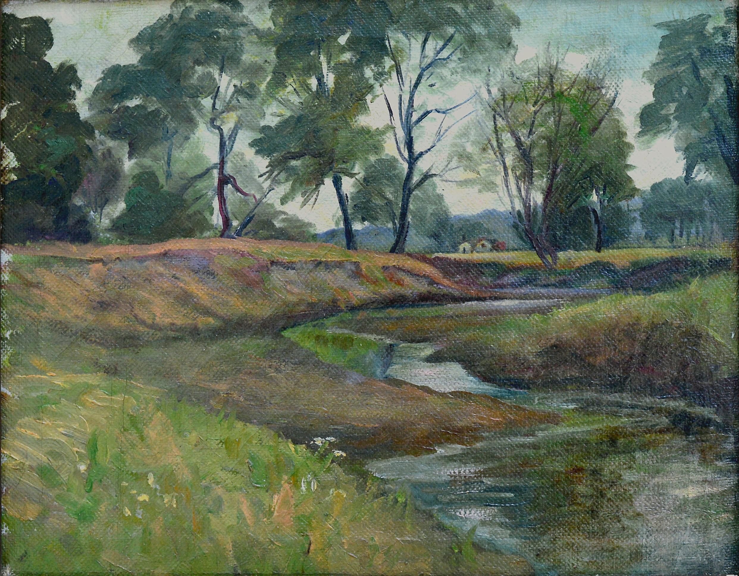 1920s Century Country Creek Landscape  - Painting by Unknown