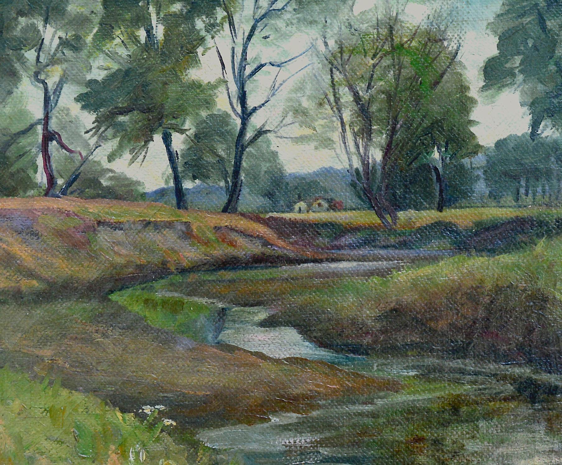 1920s Century Country Creek Landscape  - American Impressionist Painting by Unknown